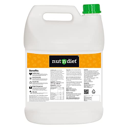 Image of Nutndiet Extra Virgin Coconut Oil | Cold Pressed, Pure & Organic Coconut Oil | Ideal for Baby Massage, Hair Care, Skin Care, Healthy Cooking, Baking, and Oil Pulling | Chemical Free and Multipurpose | 5 Litre Can
