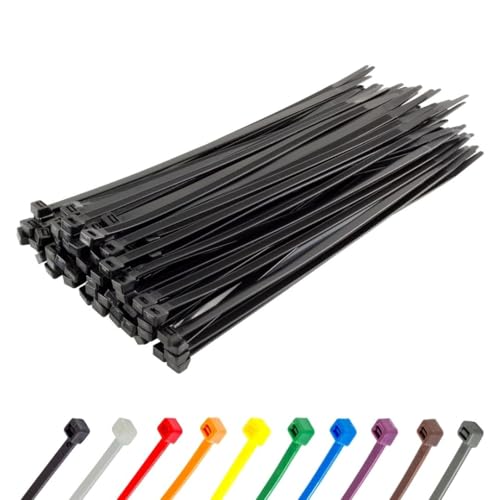 Gocableties Heavy Duty Long Black Cable Ties, 370mm x 7.6mm, Pack of 100, Nylon Zip Ties, Plastic Tie Wraps, Secure Self-Locking Mechanism, for Home, Garden, Office and DIY