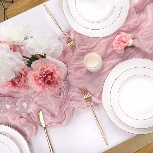 Miucat DUSTY PINK-121 Cheesecloth Table Runner, 10Ft Dusty Pink Gauze Table Runner For Girl Baby Shower Bridal Shower Decorations Tea Party Table Centerpiece Decorations thumb #2