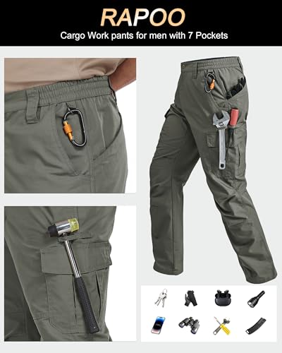 Image of Rapoo Mens Cargo Pants Ripstop Water Resistant Breathable Tactical Hiking Pants with 7 Pockets