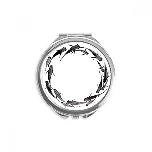 Carpe chinoise noire poisson miroir de poche - Petit miroir cosmétique rond et multicolore