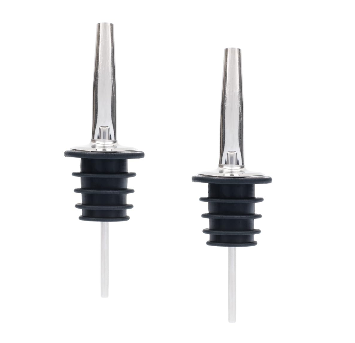 Invero 2 Pack Freeflow Drinks Pourer - Stainless Steel And Leakproof With Rubber Stopper - Pours Spirits, Liquor, Olive Oil, Syrup And Vinegar Bottles (11 X 3.5 Cm)