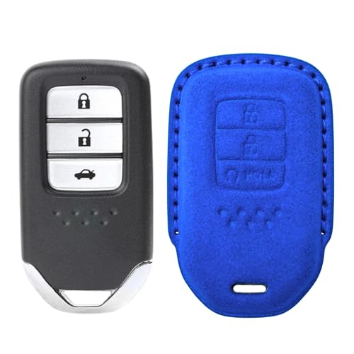 Image of KMH Alcantara Car Key Cover Compatible with Honda City, Civic, Jazz, Amaze, CR-V, WR-V, BR-V Models 3 Buttons Shell Case Holder Full Key Protector Smart Keycover (D2) Blue - Pack of 1