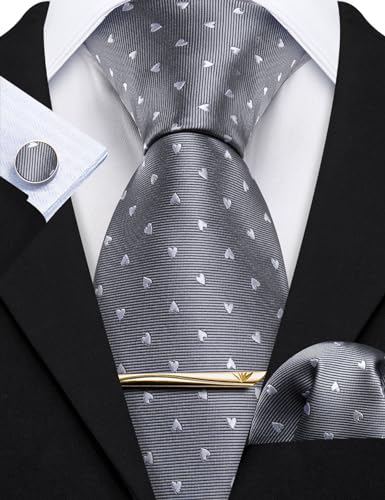 Image of Barry.Wang Designer Mens Tie Sets Collection, Eleagnt Gift Box Tie Clips Handkerchief Cufflink Set
