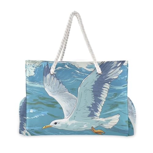 Seagull Flying over The Ocean Waves Sturdy Pocket Tote Bag with side pocketes Weekender Travel Bag for Pool Gym Grocery Travel2