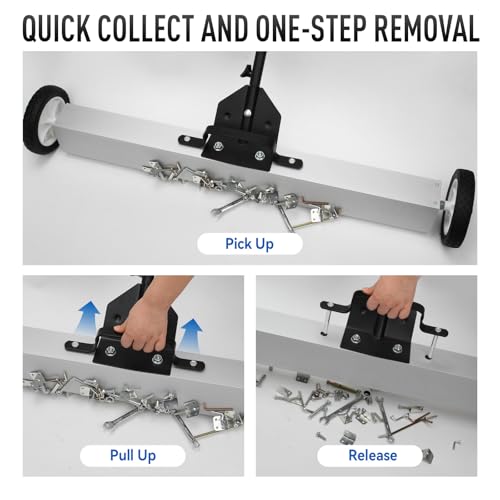 DISEN 36-Inch Rolling 4 Pack Magnetic Sweeper with Wheels 40-Inch Telescoping Adjustable Handle 55-Pound Capacity with 3 Pack Telescoping Magnet Pick-up Tool Set Heavy-Duty Magnet to Pick Up Nails - Thumbnail 7