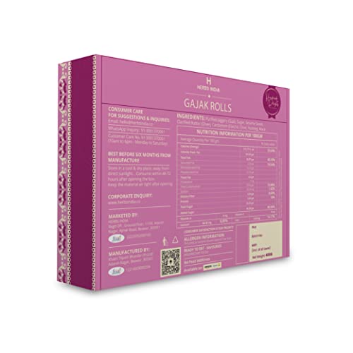 Image of HERBS INDiA Gajak Roll - No Added Preservatives and Colours Homemade Crispy Gazak Roll 400g | Gajjak | Sesame Chikki | Tilkut Sweets | Ghachak | Gazzak | Kutema | Healthy Snack Gift Boxes