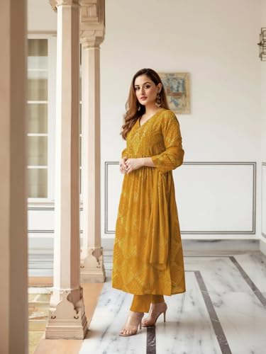 Image of ANNI Designer Women's Rayon Viscose Anarkali Printed Kurta with Pant & Dupatta