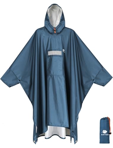 ANYOO Leichter Wasserdichter Regenponcho Regenjacken mit Ärmeln Belüftet Mehrzweck Regenmantel mit Kapuze Schutzdecke Unterschlupf Plane für im Freien Camping Wandern...