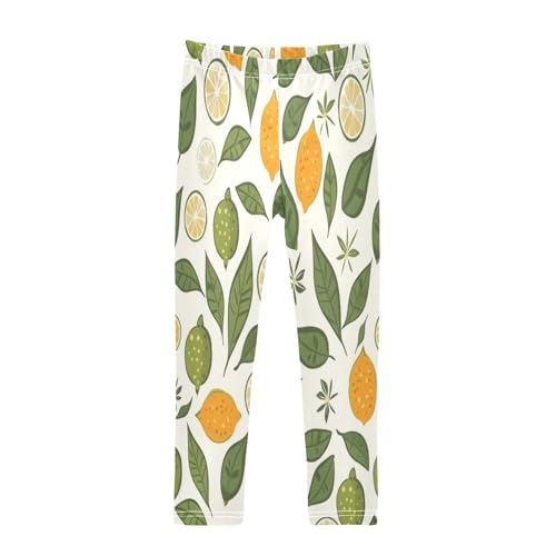 Bolaz Toddler Girls Leggings Printed Yoga Pants Leggings Leaves Yellow Lemon for Kids