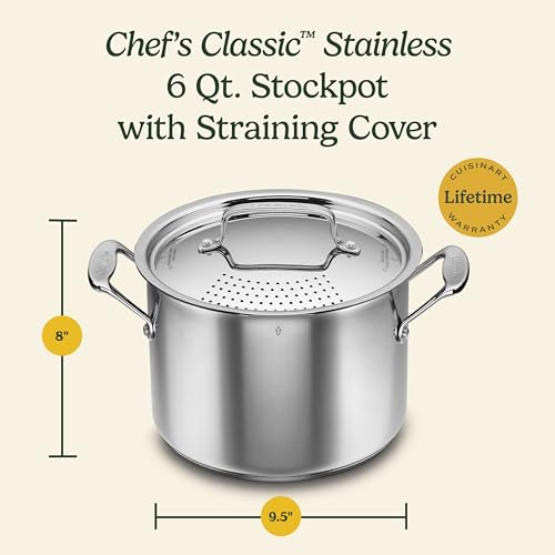 Cuisinart 766S-22 6 Qt. Stainless Steel Pasta Pot w/Straining Cover Chef's-Classic-Stainless-Cookware-Collection, 6-Quart