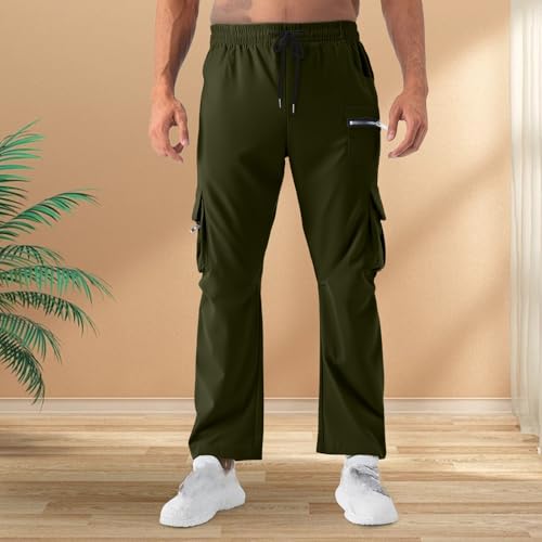 Pocket Zippe Pants Men Solid Color Drawstring Elastic Waist Comfort Pants Straight Breathable Long Trousers2