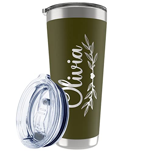 Be Burgundy Personalized Tumbler with Engraved Name - 12 Designs, 30 Oz Coffee Tumbler with Slider Lid, Army Green, Double Wall Insulated - Gift for Men, Husband, Personalized Gift for Him