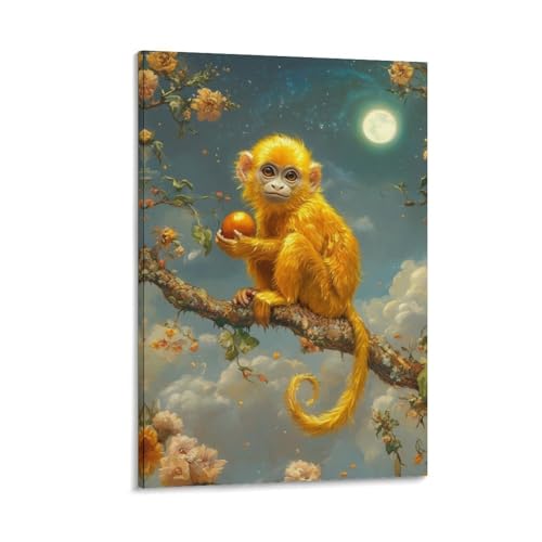 Singe d'or Murale peinture sur toile DHBANEIOK pour décoration de salon 30x45cm