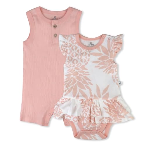 Image of HonestBaby Romper and Ruffle Bodysuit Dress 100% Organic Cotton for Infant Baby and Toddler Girls