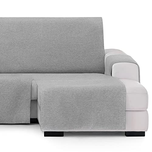 Vipalia Funda Cubre Sofa Chaise Longue Liso. Funda de Sofa Chaise Longue Brisa Brazo Derecho Brisa. Protector Antimanchas Ajustable. Color Gris. Chaise Longue Derecha 240 cm (Visto de Frente)