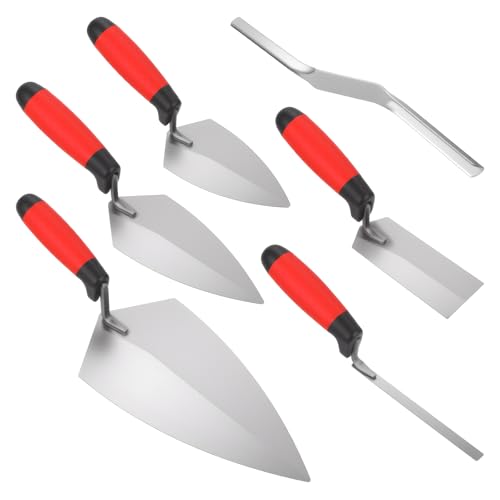 6 Pcs Masonry Hand Tool Set - 11\" x 5-1/2\" Philadelphia Brick Trowel, 2 Pcs Pointing Trowel, 5\" x 2\" Margin Trowel, 1/2\" Tuck Pointing Trowel, 5/8â€ x 1/2â€ Convex Brick Jointer