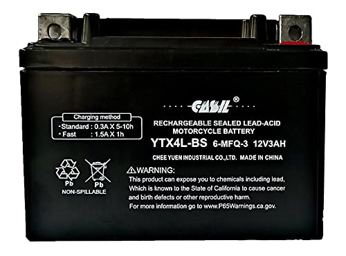 Ytx4L-Bs Battery, 12V 3Ah 50 Cca High Performance Power Spot Motorcycle Battery By Casil #TOP22