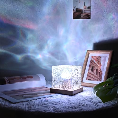 Image of YXQUA Northern Lights Ocean Wave Projector Light, Galaxy Light Projector, 16 Colors Gradual Rotating Flame Water Ripple Ambient Night Light Non-Wood for Bedroom, Room Decor, Kids Room (Plug-in)
