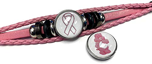 Care Bear Breast Cancer Awareness Ribbon Pink Leather Bracelet W/2 Snap Jewelry Charms #TOP3