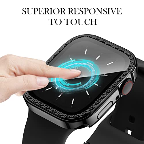 Recoppa Compatible for Apple Watch Series 7 Screen Protector 45mm with Slim Tempered Glass,Hard PC Elegant Cases Protective Cover for iWatch 7 45mm Black*Black 2Pack - Image 4