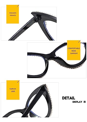 Image of ICARA Sparkling Crystal Retro Cat Eye Frame Bling Rhinestone Reading Glasses for Women Blue Light Blocking Computer Eyeglass