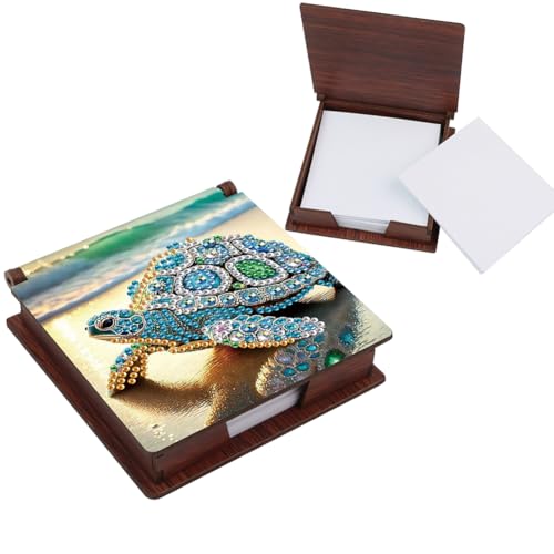 DIY Diamond Art Note Box Organizer - 160 Sheets Blank Notepads, Sticky Note Holder & Memo Paper Desk Storage for Office, Home with Mosaic Design(Sea Turtle)