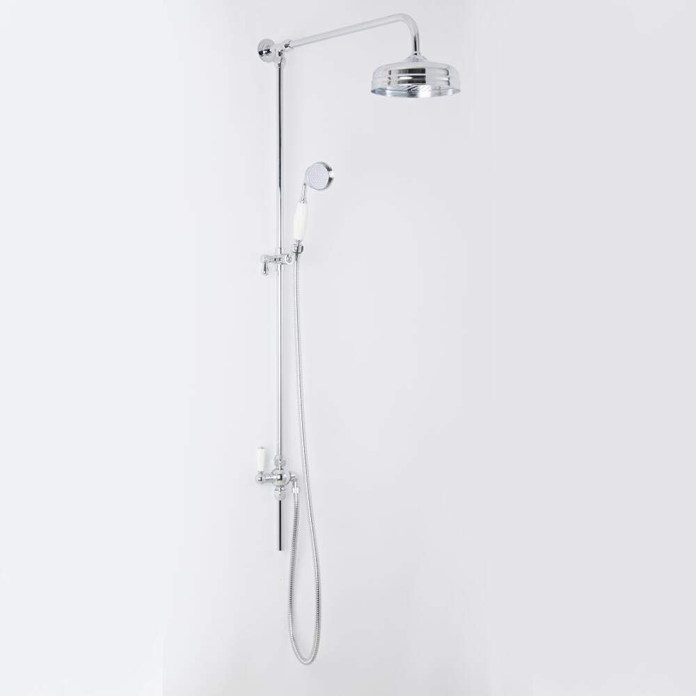 Milano Chrome & White Elizabeth Rigid Riser Fixed Shower Head Handset - Chrome White