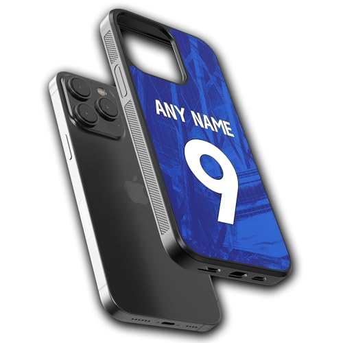 Image of mypetsdirect.co.uk Personalised Football Phone Case (Chelsea Design) Name & Number Custom Bumper Cover (Compatible with iPhone 7) Black