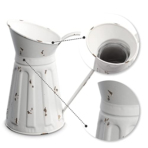 Apsoonsell Rustic Shabby Chic Vase White Metal Vase Vintage Milk Jug Mini Pitcher Decorative Flower Vase Farmhouse Decor For Home, Kitchen, Bathroom #TOP3