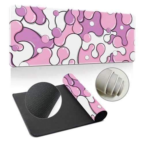 Tapis de souris gamer rose 1200x600mm aux bords cousus renforcés et motif bulles