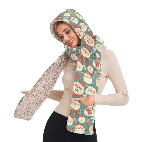 Foulards d'hiver pour femme contre le vent écharpe longue à capuche poches et gants