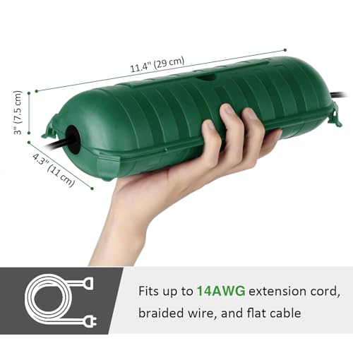 Image of Flemoon Outdoor Extension Cord Safety Cover, IP44 Waterproof Electrical Box | Waterproof Protector Seal, Weatherproof Electrical Connection Box for Outlets, Plugs, Sockets, Holiday Decorations, Green