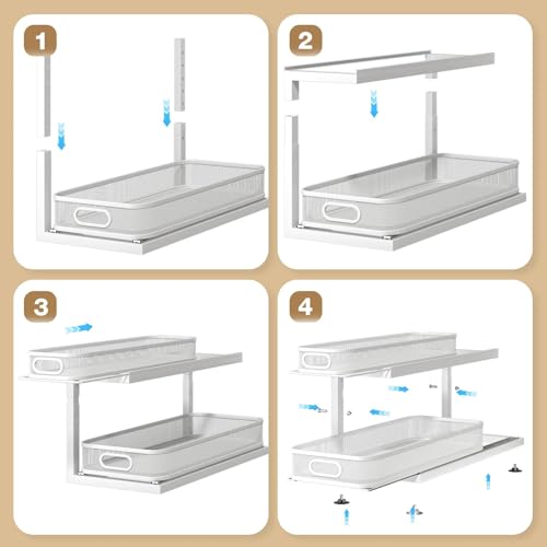 Image of 2-Pack 21.3 IN Depth Under Sink Organizer With Next-Gen Ball-Bearing Slides,Sophisticated Mesh 2-Tier Pull Out Shelf for Kitchen & Bathroom,Fits Small Items-White(Patented)