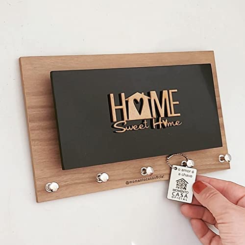 Porta Chaves e Cartas Momento Casa Home Sweet Home 25x15cm (Amadeirado e Preto)