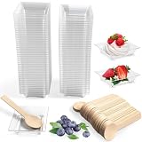SLTAXAR 100 Mini Platos para Postres con Cucharas de Madera- 6,2x4,5x1,5cm