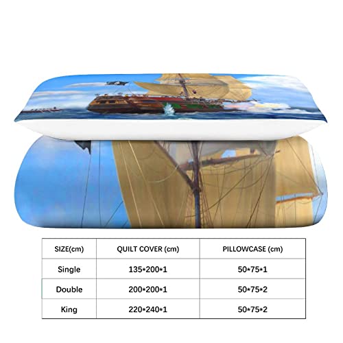 Parure de lit microfibre enfant 135x200抗皱速干海盗船单人被套带拉链 - 5