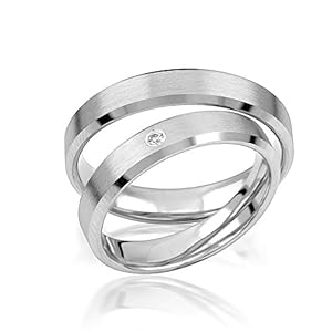 JC Trouwringen 925 Sterling Zilveren Paar Prijs I Huwelijksringen incl. vrije gravure I Verlovingsringen 4 mm breed incl. koffer I Heren Ring zonder & Dames Ring met Zirkonia steen I Gr. 48 tot 72 I S029