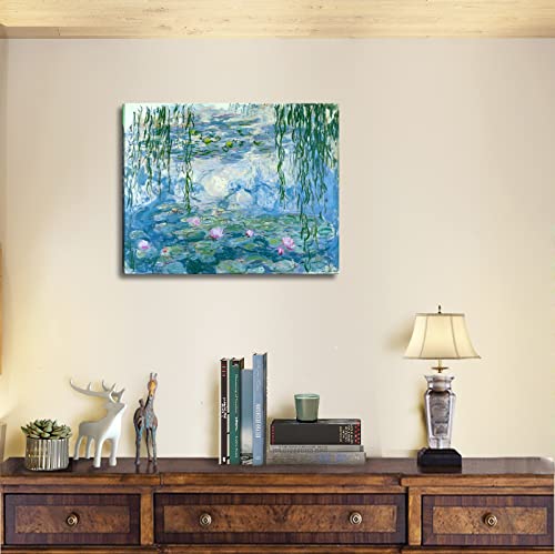 Claude Monet Canvas Wall Art - Water Lilies Classic Artwork Picture Print with Framed Painting for Home Office Wall Decor-12" x15"