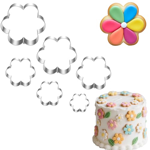 UKoosien Flower Cookie Cutter Set-6 Pieces-10.2 cm 9 cm 7.5 cm 6.4 cm 4.5 cm 2.4 cm-Dishwasher Safe-Flower Shaped Cookie Cutters for Baking, Fondant, and Decorations