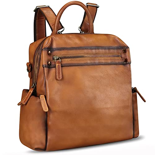 Image of Genuine Leather Backpack for Women Convertible Design Shoulder Bag Vintage Casual Daypack Knapsack Rucksack Purse (Brown)