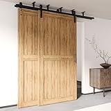Homacer Black Rustic Ceiling Mount Double Track Bypass Sliding Barn Door Hardware Kit, for Two/Double Doors, 8ft Long Flat Track, Interior Use Only (Doors are not Included)