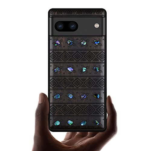 Carveit 木製 カバー 対応 Google Pixel 8 ケース, 手でインレイ/象嵌 綺麗な貝張り+ブラックソフトTPU 内部シェル, 耐衝撃 ピクセル 8 ケース(6.2インチ), 対応 ワイヤレス充電器 Pixel 8 保護 カバー レーザー