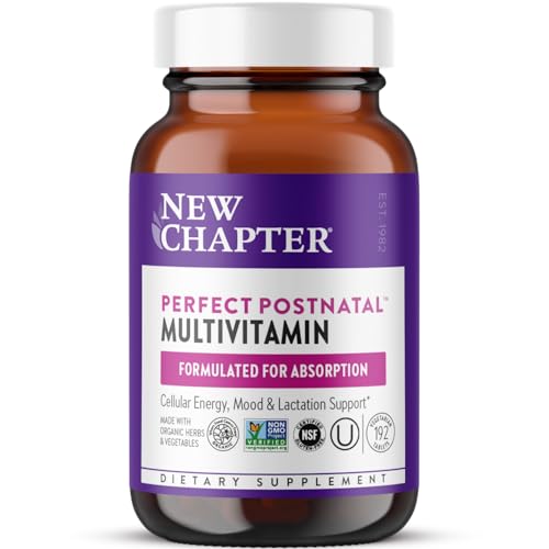 New Chapter, Postnatal Vitamins Lactation Supplement, Complete Multivitamin with Fermented Vitamin D3 + B Vitamins, Made with Organic Vegetables & Herbs, Non-GMO Ingredients, 192 Count