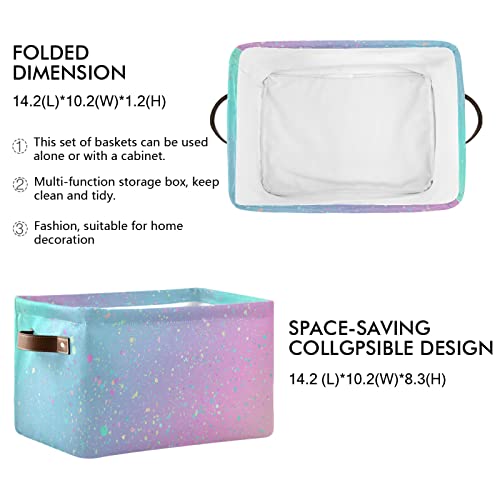 Unicorn Background with Rainbow Pattern Large Storage Basket Foldable Storage Box Organizer Bins with Handles for Bedroom Home Office - Image 2