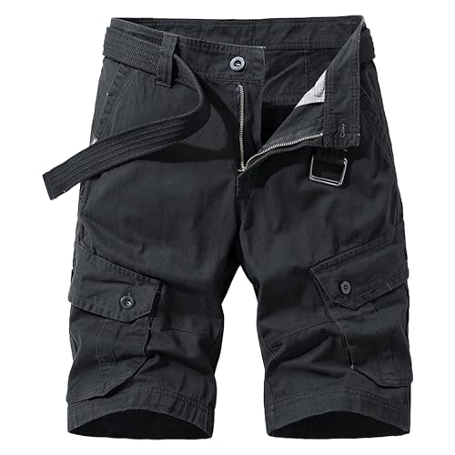 Short cargo multi-poches homme coton noir vêtement décontracté d'été taille 50 FR