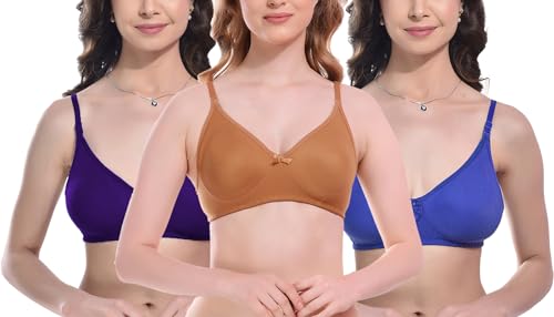 Image of FIMS - Fashion is my style Women Cotton Blend Non-Padded Bra Non-Wired Mould Seamless Cup Solid Bras Cup-B Pack of 1, Multicolor