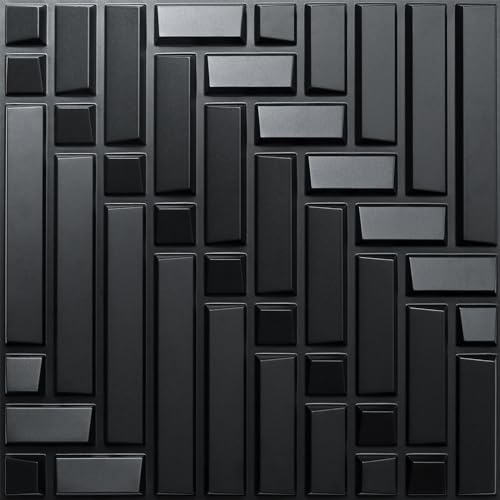 STICKGOO Black 3D Wall Panels Peel and Stick, Black PVC Wall Panels for Interior Wall Decor, 19.7''x19.7'' Mosaic Design Textured Wall Covering Panels