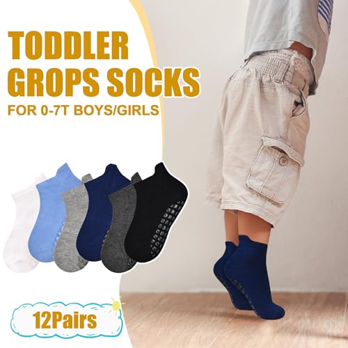 HYCLES Non-Slip Toddler Socks 12 Pairs Anti Skid Ankle Low Cut Socks for Baby Kids Boys Girls 6-12 Month 1-7 Years2