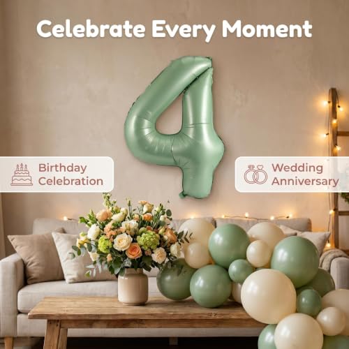 Image of YPSelected 32 Inch Large Foil Helium Number Balloon Birthday Wedding Party 0-9 (Olive Green, 4)
